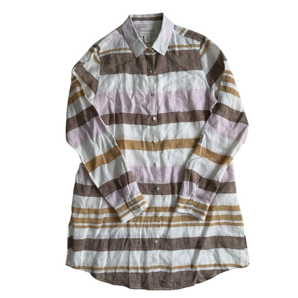 Rachel Zoe 100% Linen Shirt Dress Tunic Large L Striped Coastal Grandma Preppy - Picture 1 of 9